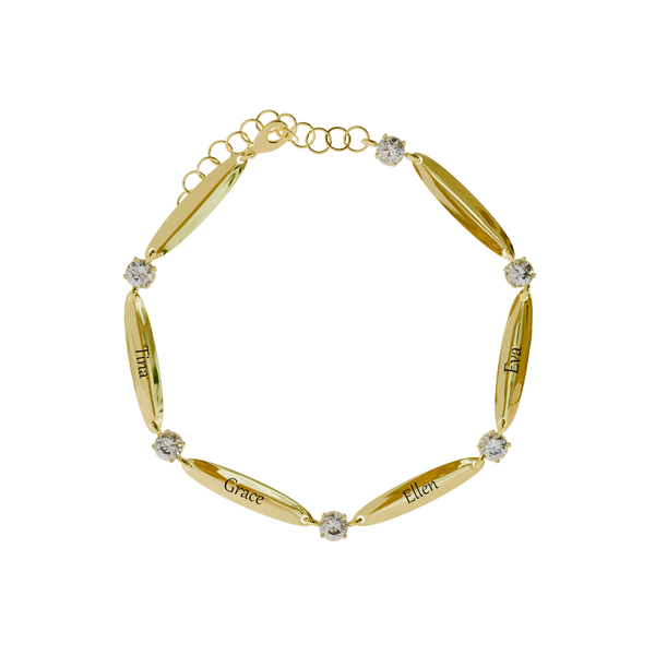 Pulsera Grabada con Cristales en Baño de Oro 18K 