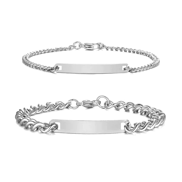 Couples Engraved Bracelet Set - With 6 Roses