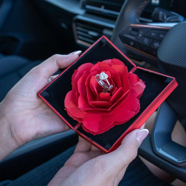 White Crystal Heart Ring - Rose Folder Box