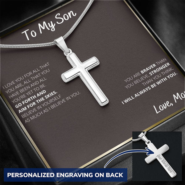 Personalized Cross Necklace - To My Son from Mom