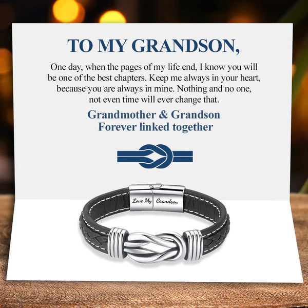 Leather wristband - Forever connected - To my Grandson