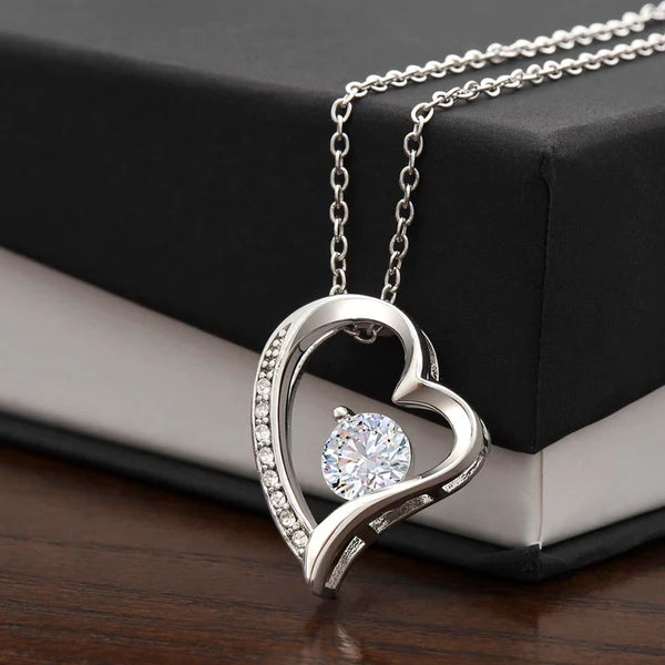 White Gold Heart Necklace - With Real Rose - To My Wife